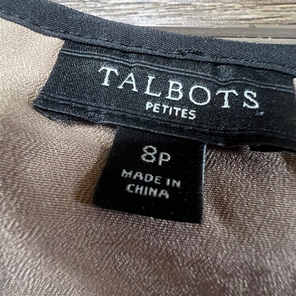 Talbots Women's Petite Lace Overlay Blouse, Black with tan, 8P, Short Sleeve - Picture 2 of 8